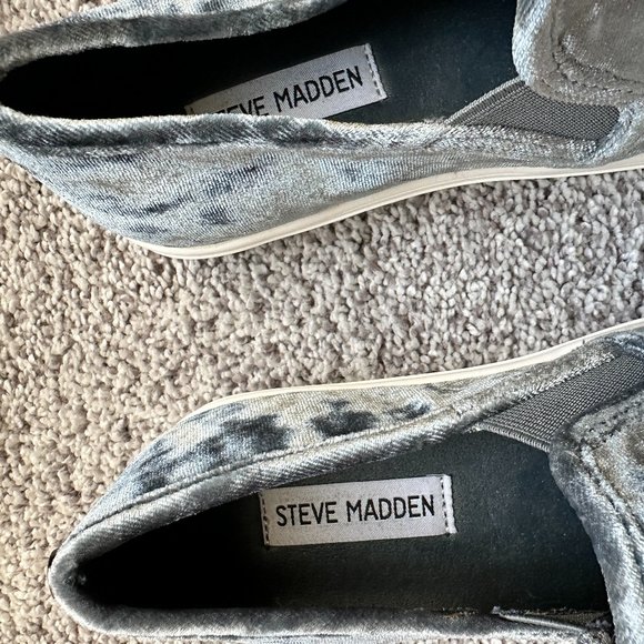 Shiny Blue/Silver Crushed Velvet Slip On Shoes - Picture 6 of 10